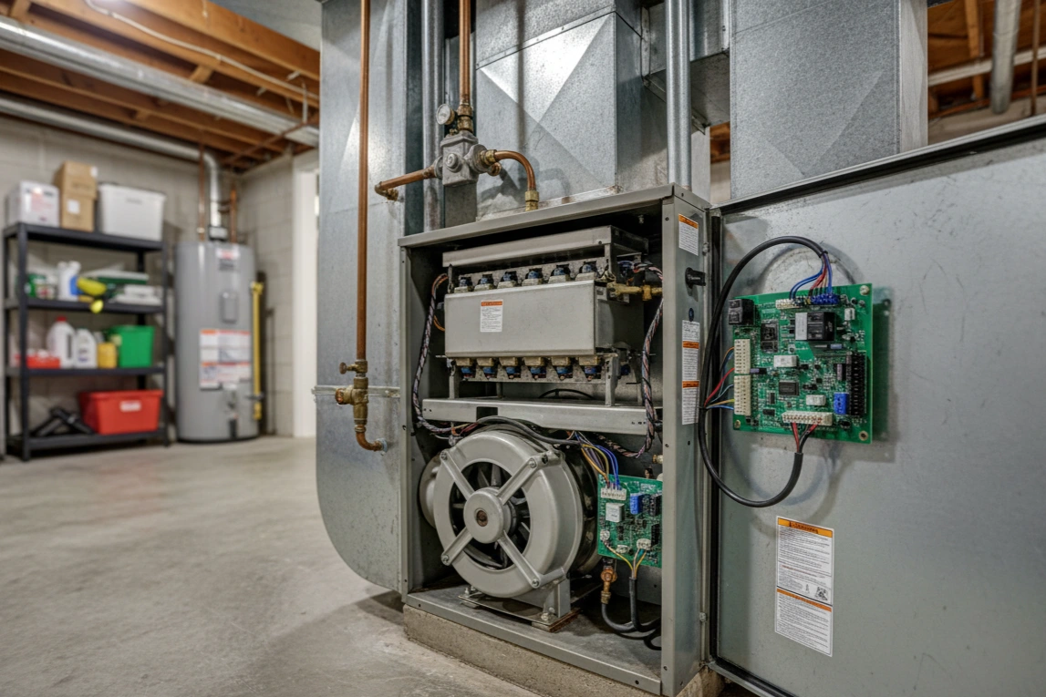 A furnace in Tulsa after receiving an expert maintenance tune-up from Air Dynamics.